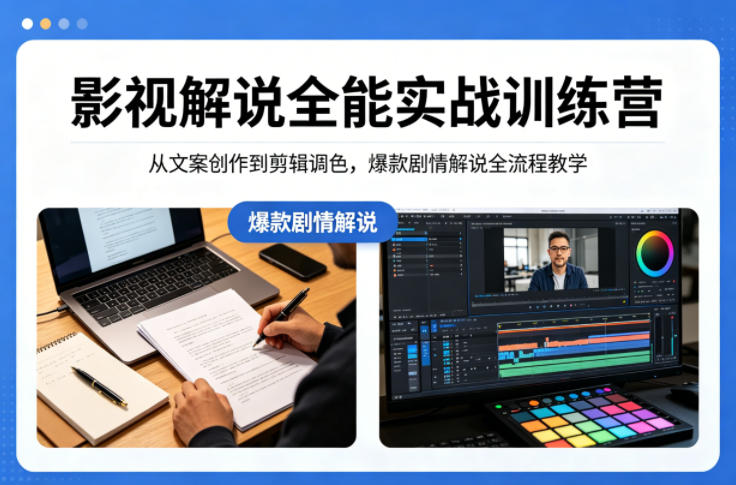 影视解说全能实战训练营：从文案创作到剪辑调色，爆款剧情解说全流程教学-吾爱云课堂