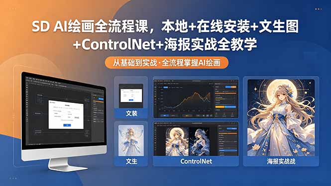 SD AI绘画全流程课，本地+在线安装+文生图+ControlNet+海报实战全教学-吾爱云课堂