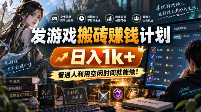 发游戏搬砖賺钱计划，日入1k+，普通人利用空闲时间就能做！【揭秘】-吾爱云课堂