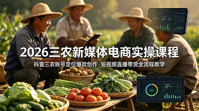 2026三农新媒体电商实操课程：抖音三农账号定位爆款创作，短视频直播带货全流程教学-吾爱云课堂