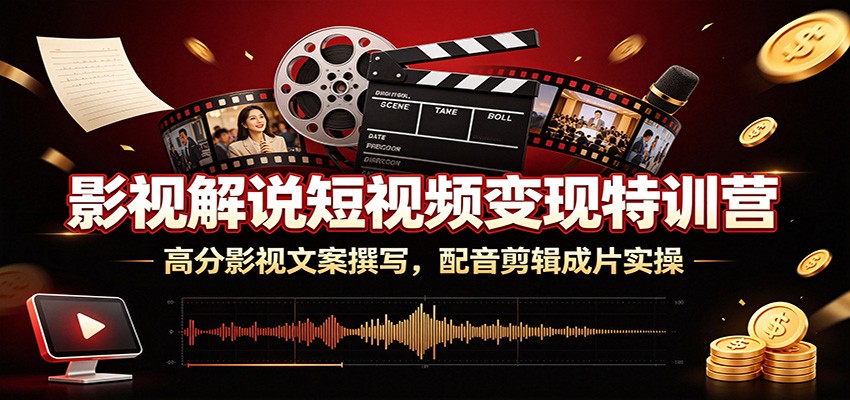 影视解说短视频变现特训营：高分影视文案撰写，配音剪辑成片实操-吾爱云课堂