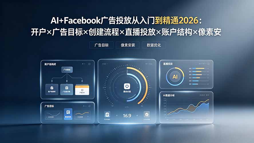 AI+Facebook广告投放从入门到精通2026:开户×广告目标×创建流程×直播投放×账户结构×像素安装×AI赋能-吾爱云课堂
