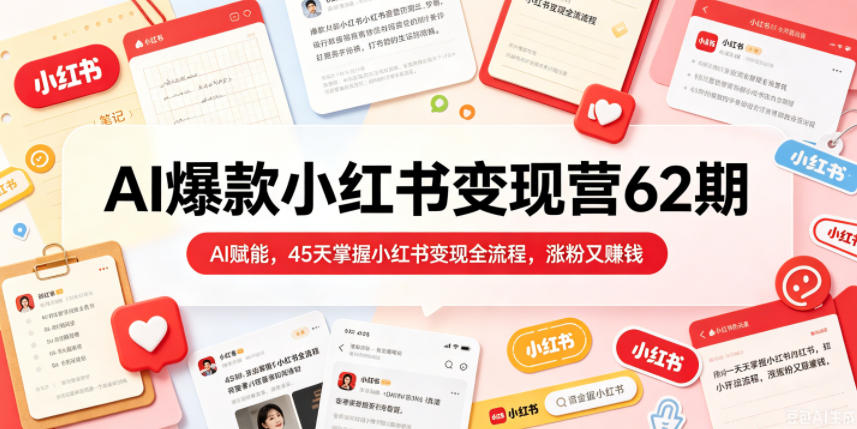 AI爆款小红书变现营62期2026年5月，AI赋能，45天掌握小红书变现全流程，涨粉又賺钱-吾爱云课堂