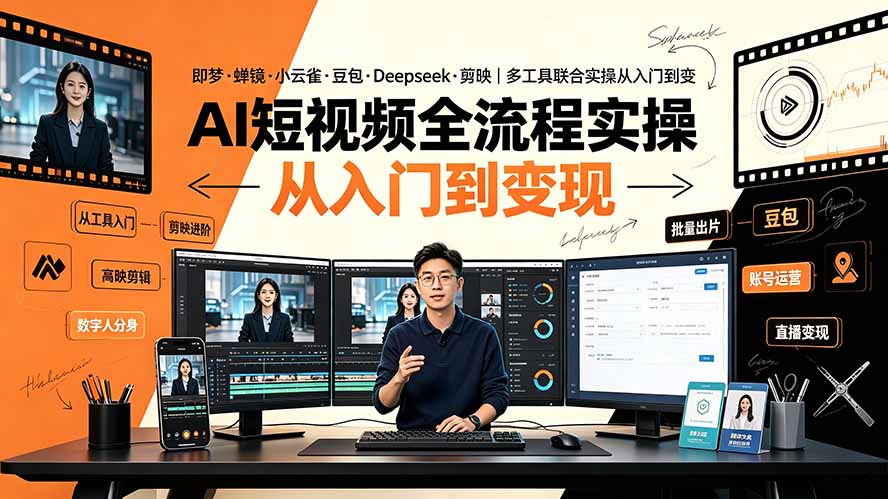 AI短视频全流程实操：即梦·蝉镜·小云雀·豆包·Deepseek·剪映｜多工具联合实操从入门到变现-吾爱云课堂
