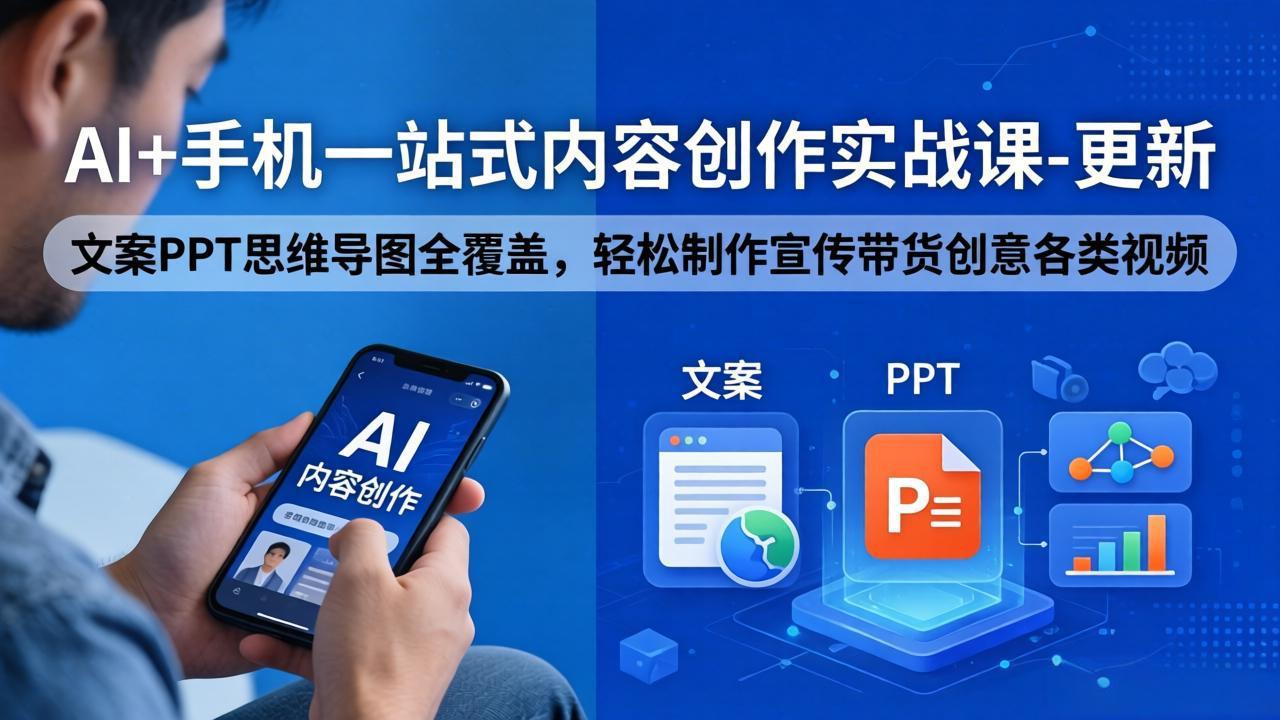 AI+手机一站式内容创作实战课-更新，文案PPT思维导图全覆盖，轻松制作宣传带货创意各类视频-吾爱云课堂