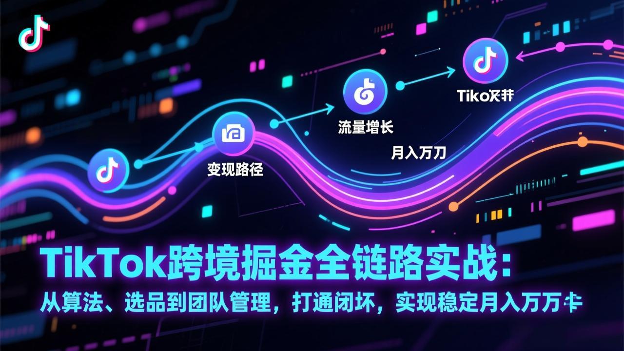 TikTok跨境掘金全链路实战：从算法、选品到团队管理，打通闭环，实现稳定月入万刀-吾爱云课堂