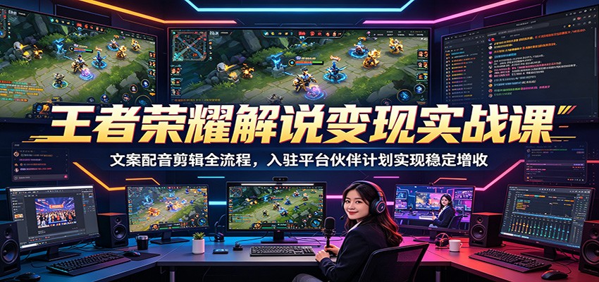 王者荣耀解说变现实战课：文案配音剪辑全流程，入驻平台伙伴计划实现稳定增收-吾爱云课堂