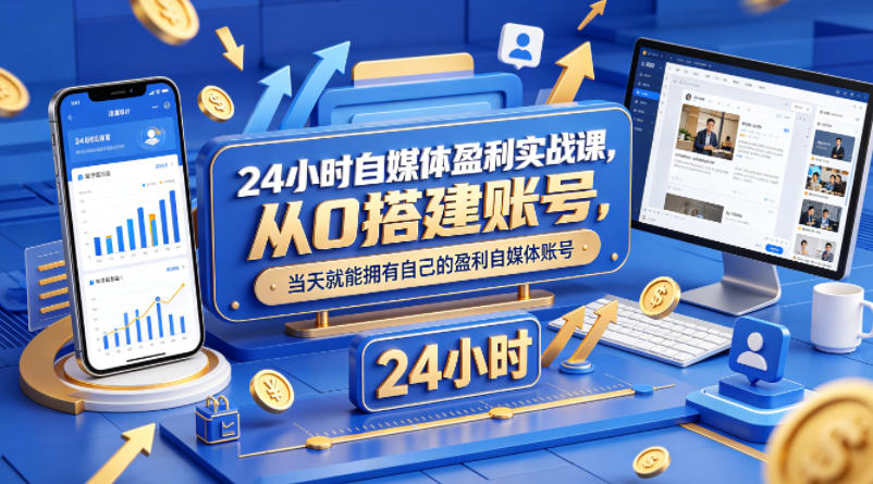 24小时自媒体盈利实战课，从0搭建账号，当天就能拥有自己的盈利自媒体账号-吾爱云课堂