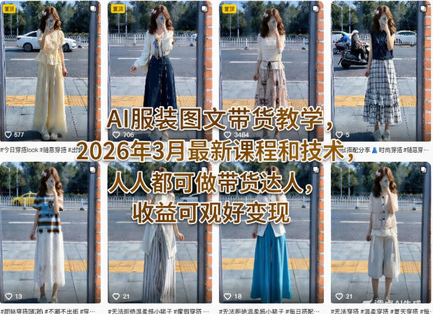 AI服装图文带货教学，2026年3月最新课程和技术，人人都可做带货达人，收益可观好变现-吾爱云课堂