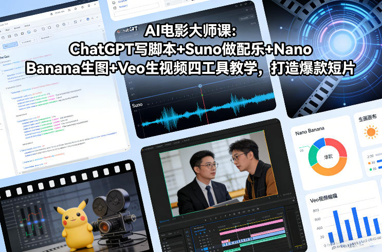 AI电影大师课：ChatGPT写脚本+Suno做配乐+Nano Banana生图+Veo生视频，打造爆款短片-吾爱云课堂