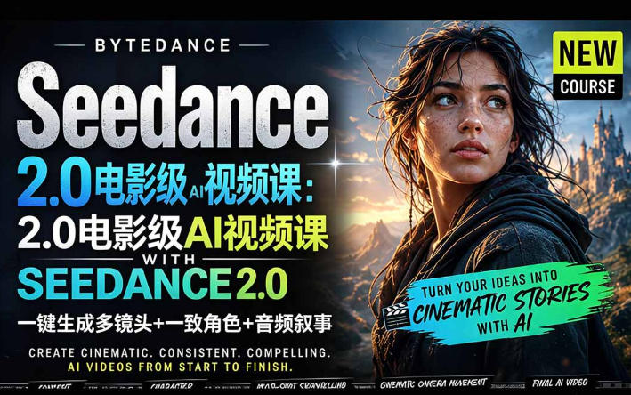 字节跳动的Seedance 2.0 AI电影视频生成制作教程，一键生成多镜头+一致角色+音频叙事-中英字幕-吾爱云课堂