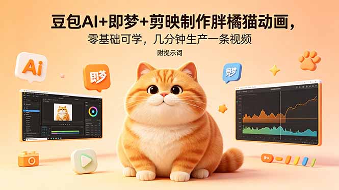豆包AI+即梦+剪映制作胖橘猫动画，零基础可学，几分钟生产一条视频，附提示词-吾爱云课堂