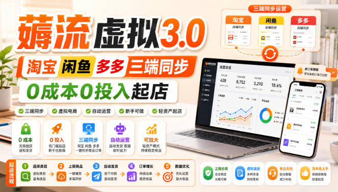 绅白不白·薅流虚拟3.0丨淘宝闲鱼多多三端同步丨0成本0投入起店-吾爱云课堂