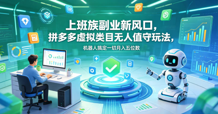 上班族副业新风口，拼多多虚拟类目无人值守玩法，机器人搞定一切月入五位数【揭秘】-吾爱云课堂