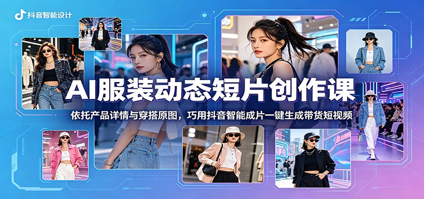 AI服装动态短片创作课：依托产品详情与穿搭原图，巧用抖音智能成片一键生成带货短视频-吾爱云课堂