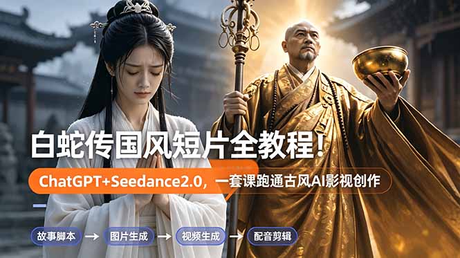 白蛇传-国风短片全教程！ChatGPT+Seedance2.0，一套课跑通古风AI影视创作-吾爱云课堂