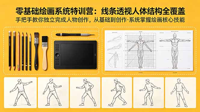 零基础绘画系统特训营：线条透视人体结构全覆盖，手把手教你独立完成人物创作-吾爱云课堂