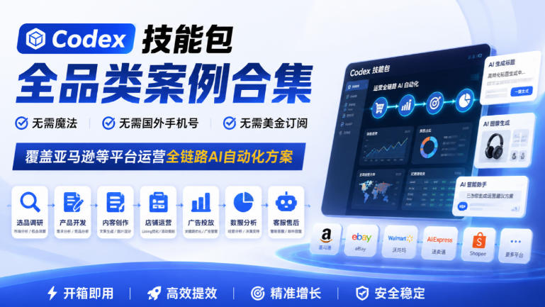 Codex技能包全品类案例合集，无需魔法、无需国外手机号、无需美金订阅，覆盖亚马逊等平台运营全链路AI自动化方案-吾爱云课堂