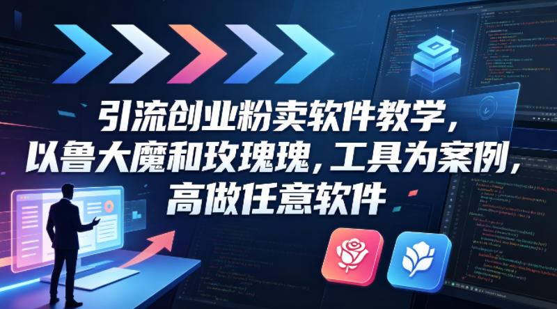 引流创业粉卖软件教学，以鲁大魔和玫瑰工具为案例，可做任意软件-吾爱云课堂