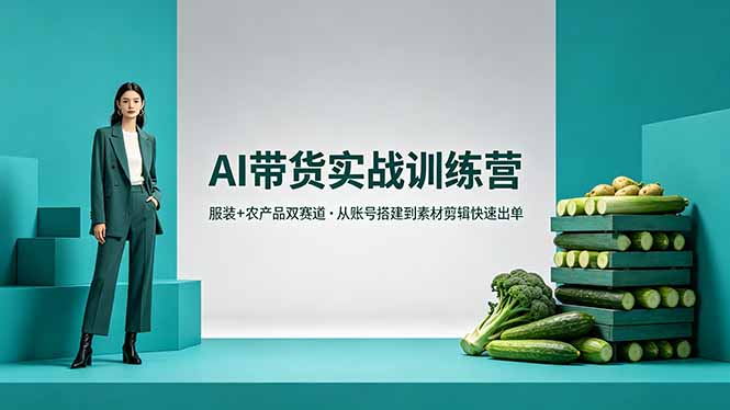 AI带货实战训练营，服装+农产品双赛道，从账号搭建到素材剪辑快速出单-吾爱云课堂