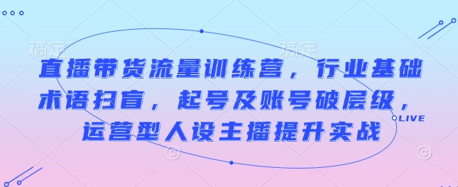 直播带货流量训练营,行业基础术语扫盲,起号及账号破层级,运营型人设主播提升实战-吾爱云课堂
