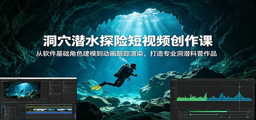 洞穴潜水探险短视频创作课：从软件基础角色建模到动画跟踪渲染，打造专业洞潜科普作品-吾爱云课堂