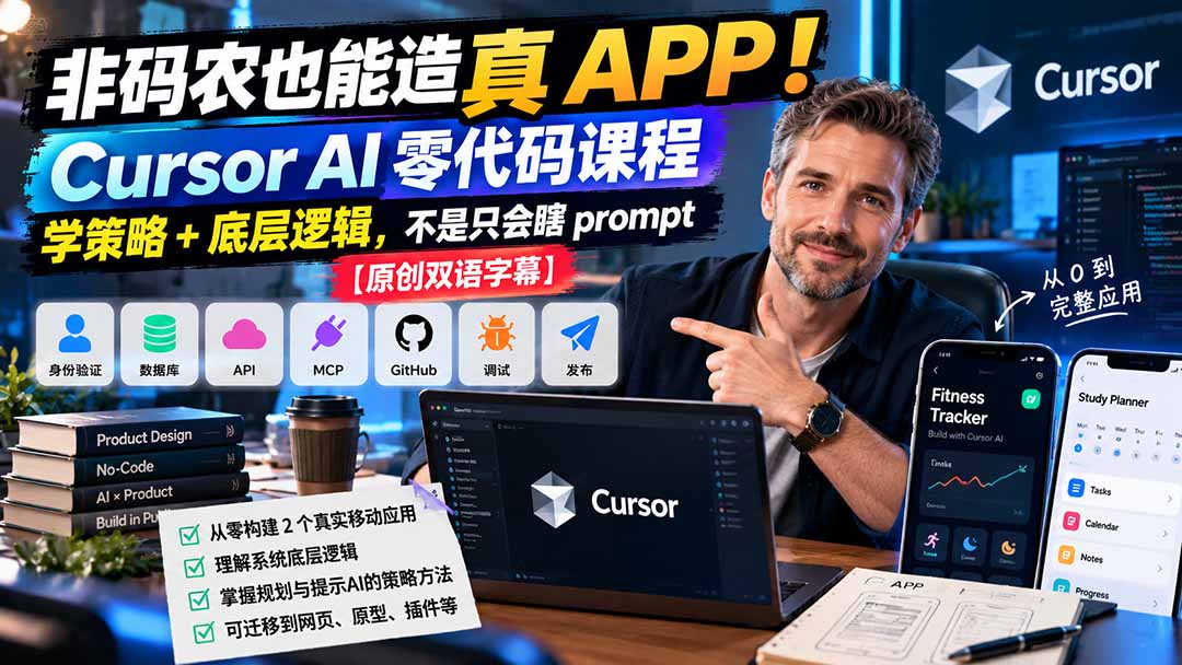 非码农也能造真 APP！Cursor AI 零代码课程：学策略 + 底层逻辑，不是只会瞎 prompt【原创双语字幕】-吾爱云课堂
