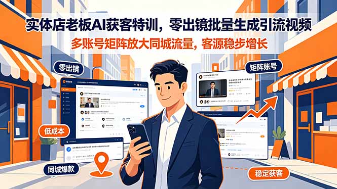 实体店老板AI获客特训，零出镜批量生成引流视频，多账号矩阵放大同城流量，客源稳步增长-吾爱云课堂