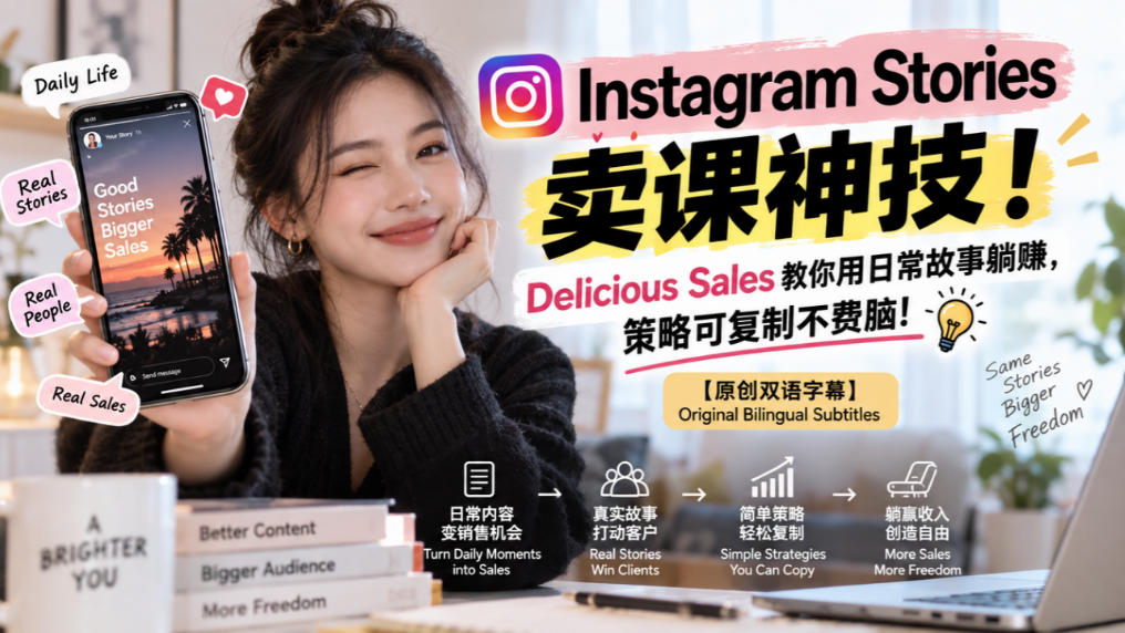 Instagram Stories卖课神技！Delicious Sales教你用日常故事躺賺，策略可复制不费脑！【原创双语字幕】-吾爱云课堂