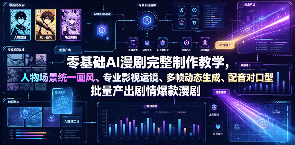零基础AI漫剧完整制作教学，人物场景统一画风、专业影视运镜、多帧动态生成、配音对口型，批量产出剧情爆款漫剧-吾爱云课堂