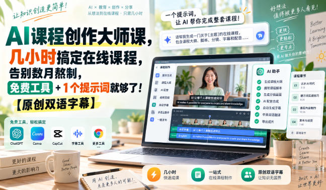 AI课程创作大师课，几小时搞定在线课程，告别数月熬制，免费工具+1个提示词就够了！【原创双语字幕】-吾爱云课堂