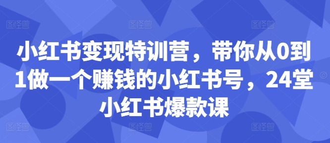 小红书变现特训营,带你从0到1做一个赚钱的小红书号,24堂小红书爆款课-吾爱云课堂