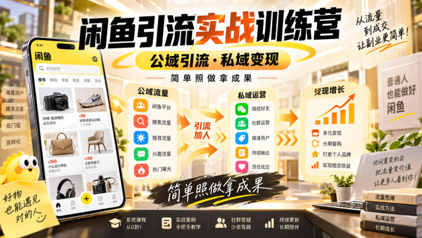 闲鱼引流实战训练营，公域引流·私域变现，简单照做拿成果-吾爱云课堂