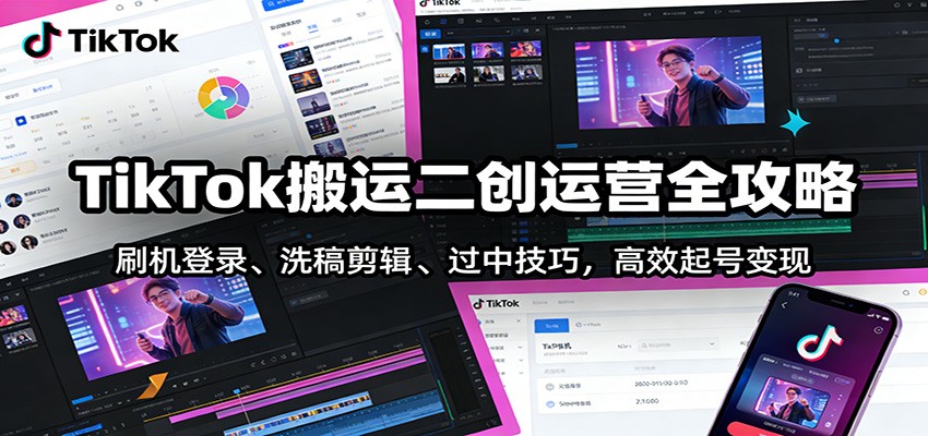 TikTok搬运二创运营全攻略：刷机登录、洗稿剪辑 、过中技巧，高效起号变现-吾爱云课堂