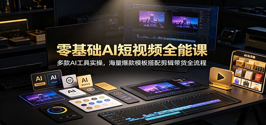 零基础AI短视频全能课：多款AI工具实操，海量爆款模板搭配剪辑带货全流程-吾爱云课堂