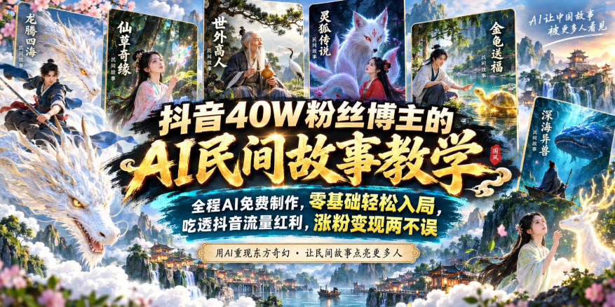 抖音40W粉丝博主的AI民间故事教学，全程AI免费制作，零基础轻松入局，吃透抖音流量红利，涨粉变现两不误-吾爱云课堂