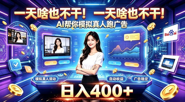 一天啥也不干！AI帮你模拟真人跑广告，稳定日入400+，实现真正被动变现【揭秘】-吾爱云课堂