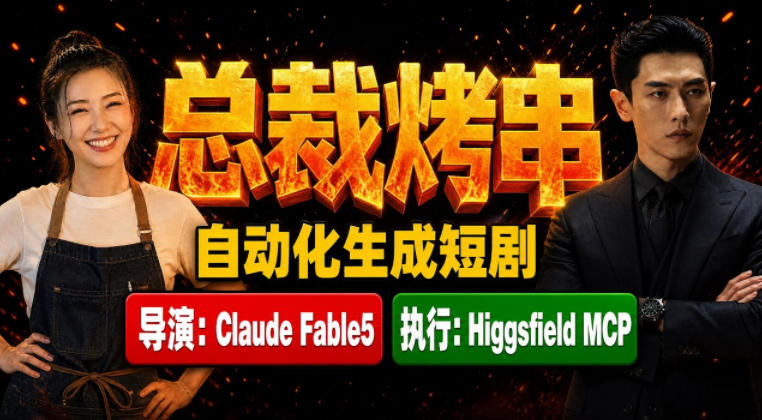 Claude Fable5担任导演+Higgsfield MCP落地执行｜《总裁烤串》真人质感短剧全自动AI生成全流程教学-吾爱云课堂