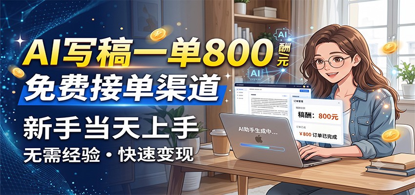 AI写稿一单800，免费接单渠道，一单一结几十到上千，新手当天上手-吾爱云课堂