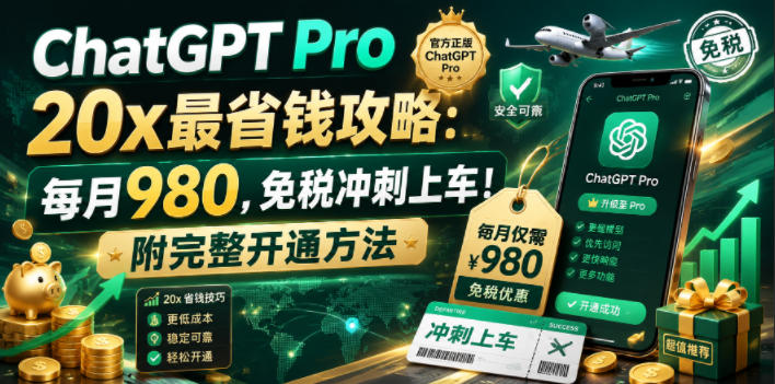 ChatGPT Pro 20x最省钱攻略：每月980，免税冲刺上车！附完整开通方法【文档】-吾爱云课堂