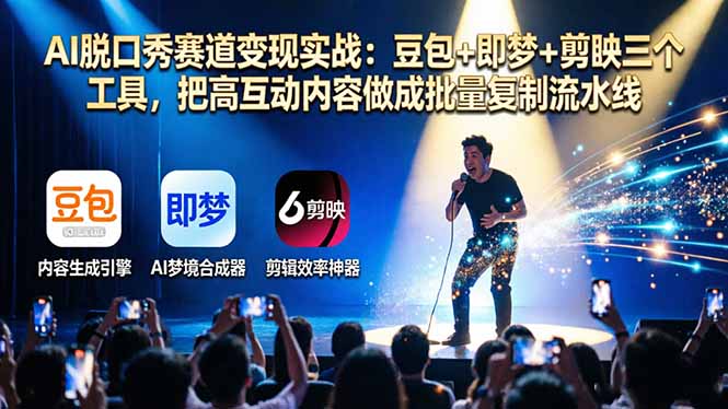 AI脱口秀赛道变现实战：豆包+即梦+剪映三个工具，把高互动内容做成批量复制流水线-吾爱云课堂