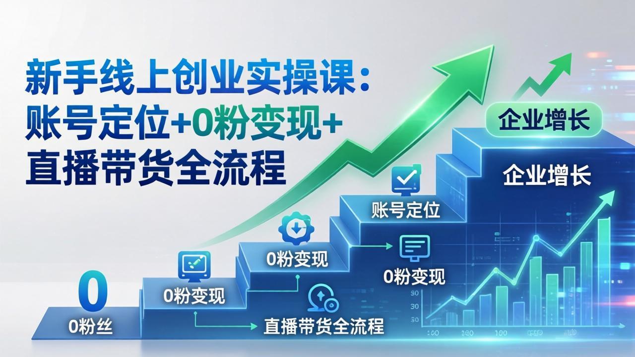 新手线上创业实操课：账号定位+0粉变现+直播带货全流程，企业用户增长一步到位-吾爱云课堂