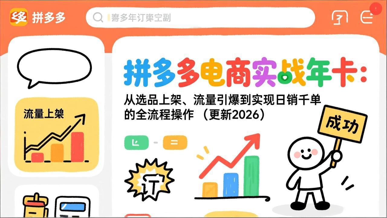 拼多多电商实战年卡：从选品上架、流量引爆到实现日销千单的全流程操作(更新2026年8月-吾爱云课堂