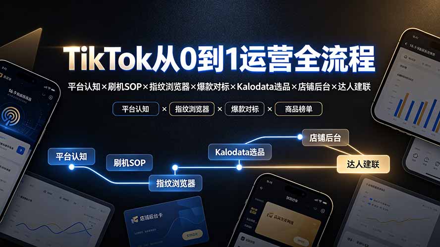 TikTok从0到1运营全流程-更新：平台认知×刷机SOP×指纹浏览器×爆款对标×Kalodata选品×店铺后台×达人建联-吾爱云课堂