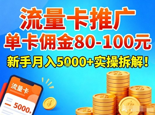 流量卡推广，单卡佣金80-100，新手月入5k+实操拆解！-吾爱云课堂