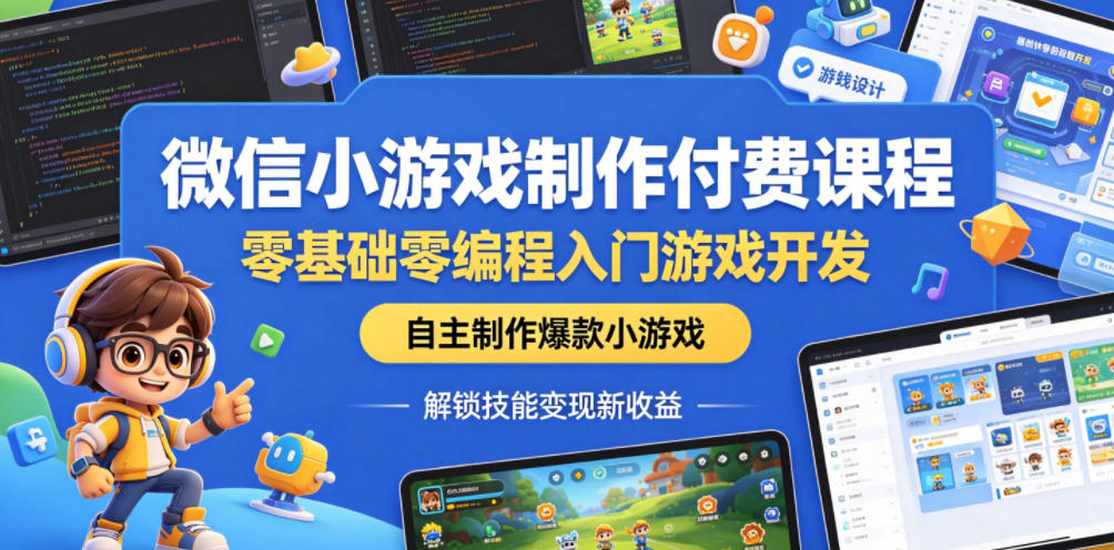 微信小游戏制作付费课程，零基础零编程入门游戏开发，自主制作爆款小游戏，解锁技能变现新收益-吾爱云课堂