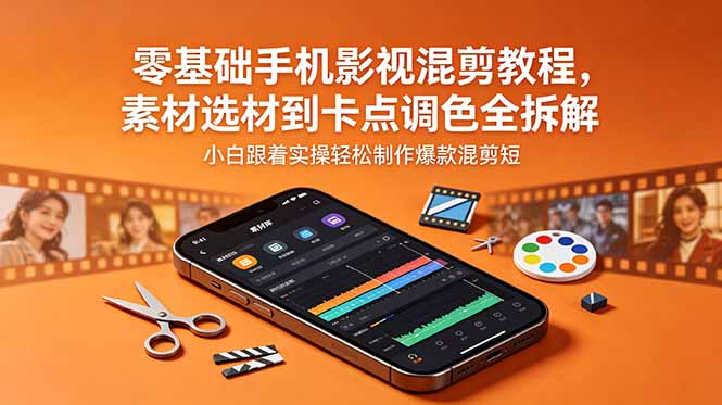 零基础手机影视混剪教程，素材选材到卡点调色全拆解，小白跟着实操轻松制作爆款混剪短片-吾爱云课堂