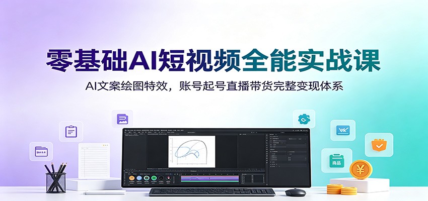 零基础AI短视频全能实战课：AI文案绘图特效，账号起号直播带货完整变现体系-吾爱云课堂