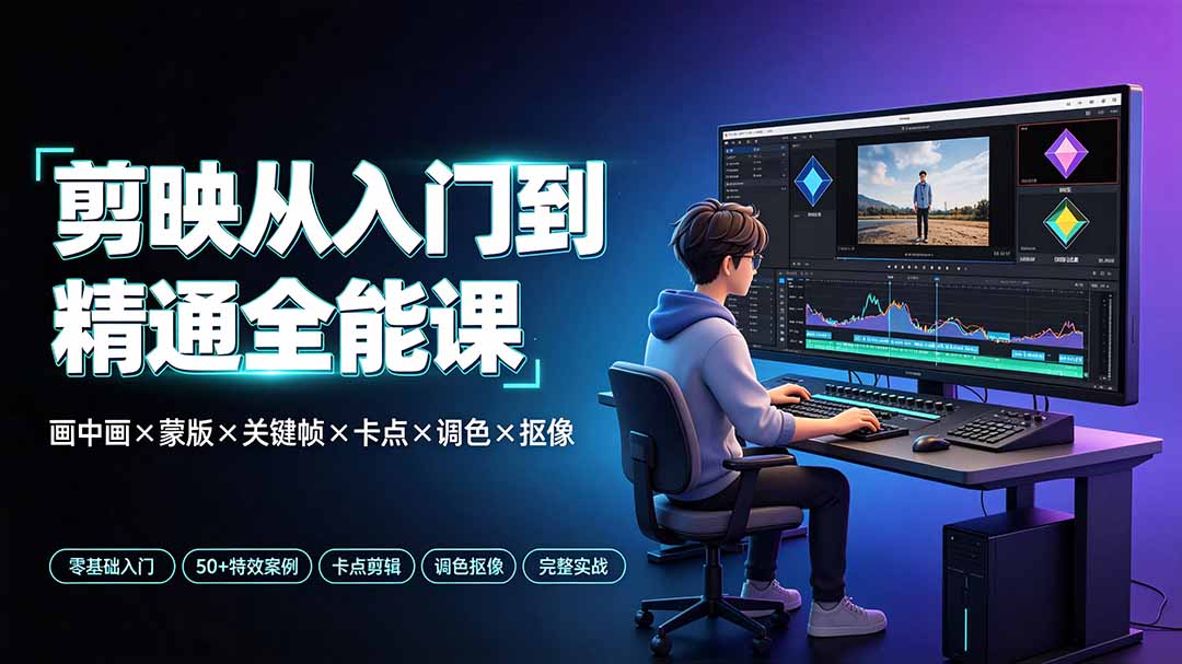 剪映从入门到精通全能课：画中画×蒙版×关键帧×卡点×调色×抠像，一站式掌握剪辑核心技能-吾爱云课堂