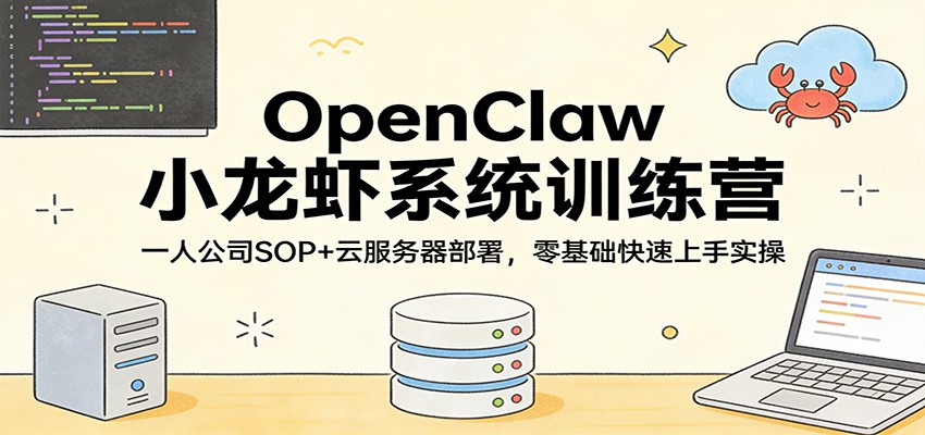 OpenClaw小龙虾系统训练营：一人公司SOP，云服务器部署，零基础快速上手实操-吾爱云课堂